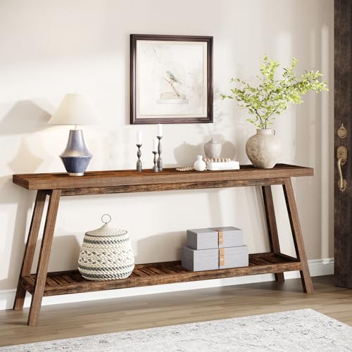 70.9" Extra Long Console Table for Entryway, 2-Tier Narrow Wood Sofa Table, Rustic Brown P32916