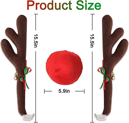 Car Reindeer Antlers Decoration Kit with Jingle Bells, Red Nose and Tail for Cars L3821