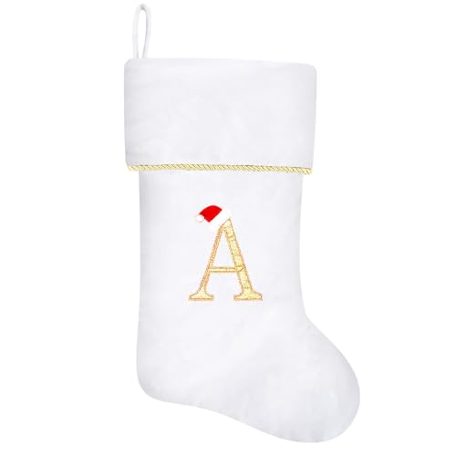 20 Inches Initial Monogram Blue Velvet Christmas Stocking with Gold Trim U394