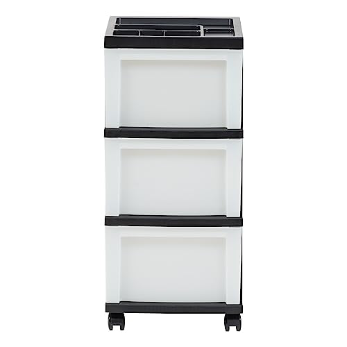 IRIS USA 4-Drawer Plastic Rolling Storage Cart with Wheels, Black/Pearl E270856
