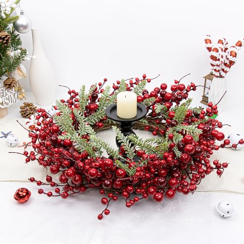 20 Inch White Christmas Wreath with White Berry Fir Pine Needle F528