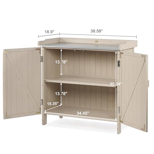 Outdoor Storage Cabinet with Potting Bench & Metal Tabletop V66120