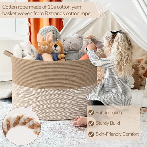 INDRESSME Large Cotton Rope Storage Basket with Handles, 90L Grey R37552