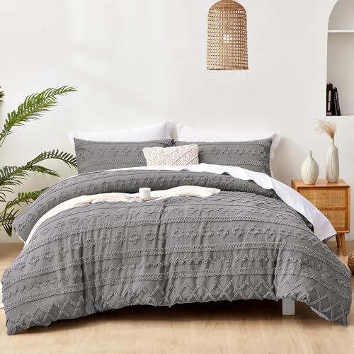 Boho Comforter Set King, White Ivory Fluffy 3 PCS Bedding O7580