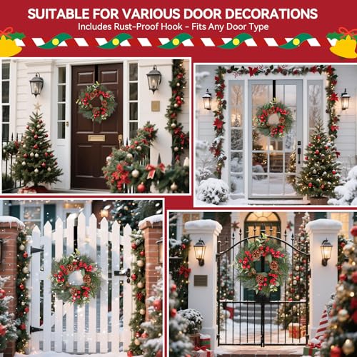 24 Inch Christmas Wreath with Red Bow for Front Door C225