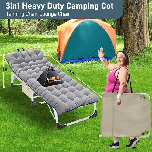 Portable Folding Camping Cot, Adjustable Reclining Chaise with Pillow U54731