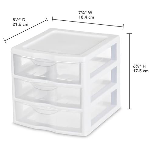 Sterilite ClearView 3-Drawer Cart, Small Plastic Storage Organizer, White H116205
