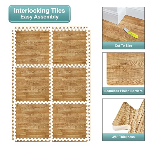 Sorbus Wood Grain EVA Interlocking Floor Mats with Borders J287