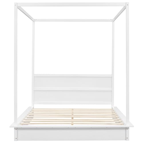 Bellemave Canopy Bed Frame Wood Four Posters Full LED Platform Bed with Headboard X806