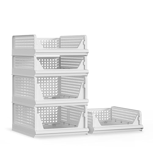 Stackable Plastic Storage Basket Closet Organizer Bin N733470