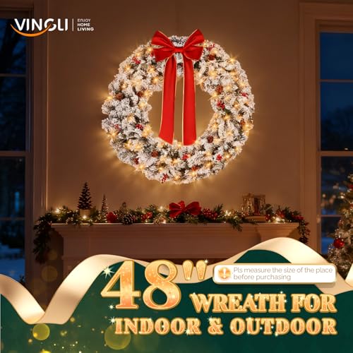 VINGLI 48 Inch Pre-lit Artificial Christmas Wreath with 150 LED Lights T885