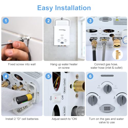 Portable Propane Tankless Water Heater 6L for RV Camping Boat Cabin Black S620171