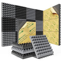 12 Pack Pyramid Sound Proof Foam Panels with Self-Adhesive, 12" X 12" X 1" Acoustic Foam Panels of High Density, Soundproof Wall Panels Fast Expand, Sound Absorption and Decoration (Black)