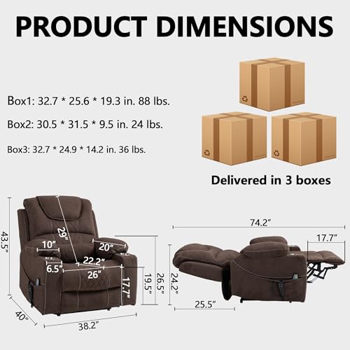 Power Lift Chair Recliner with Massage and Heat for Adults, Dual Motor H2507