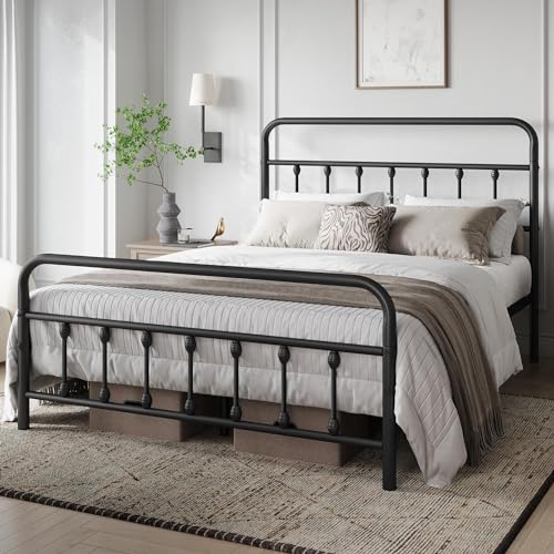 Yaheetech Classic Metal Platform Bed Frame with Victorian Headboard, Full Size Black T81083