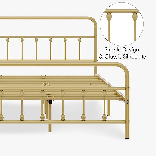 Yaheetech Classic Metal Platform Bed Frame with Victorian Headboard, Full Size Black T81083