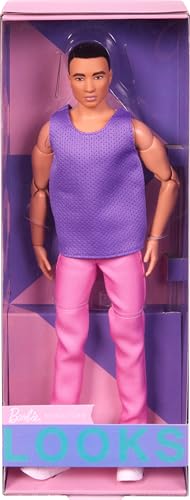 Barbie Looks Ken Fashion Doll with Black Hair in Purple Mesh Top & Pink Trousers S352505