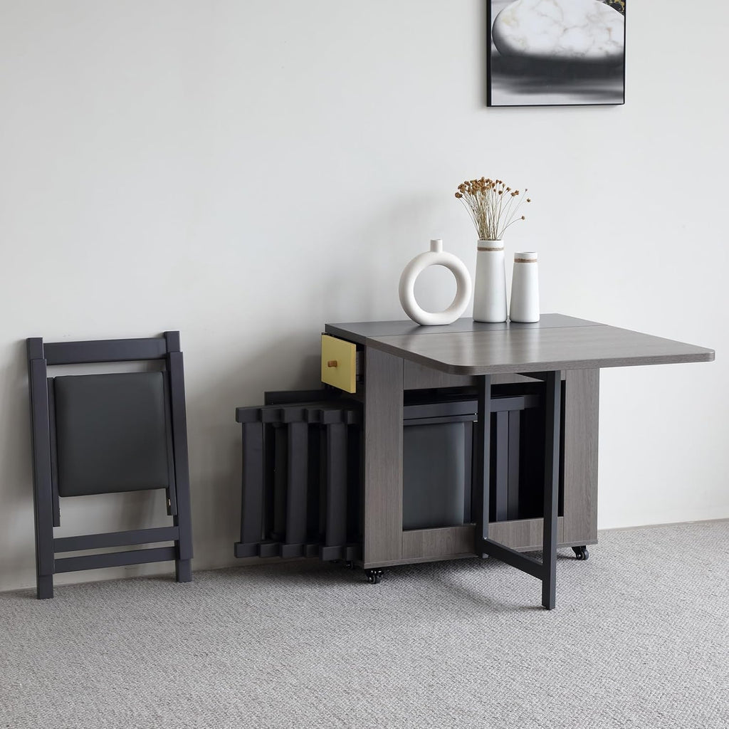 5-Piece Folding Dining Table and Chairs Set, Space Saving, Grey N220079