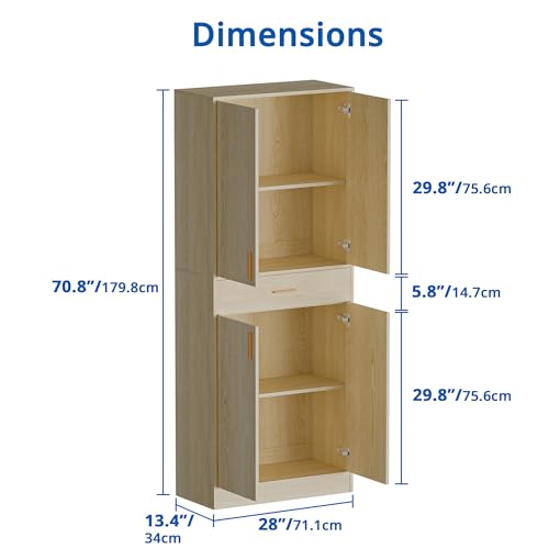 Cozy Castle Kitchen Pantry Storage Cabinet 71" Tall 4 Doors Oak U2244