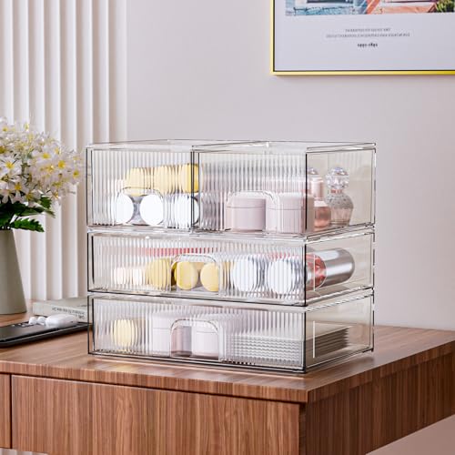 ZHIAI 3 Pack Clear Stackable Acrylic Cosmetic Organizer with Drawers N472