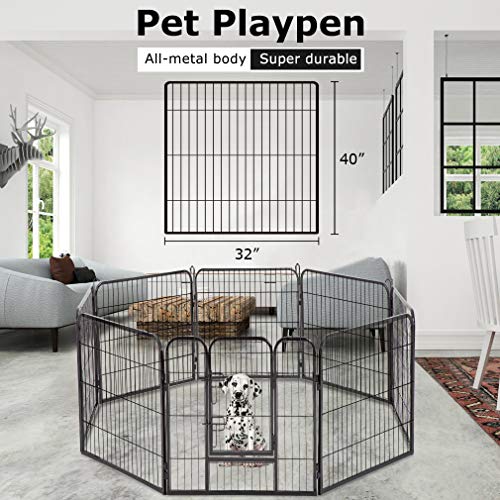 Dog Playpen 8 Panels 40 Inches Extra Large Indoor Outdoor with Door Z392846