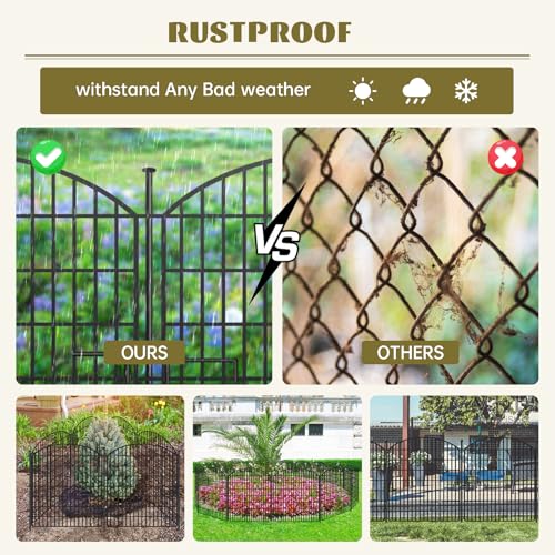 16 Panels No Dig Garden Fence with Gate, 32in x 38.6ft Rustproof Metal U7686