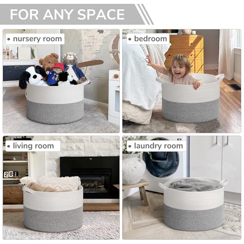 INDRESSME Large Cotton Rope Storage Basket with Handles, 90L Grey R37552