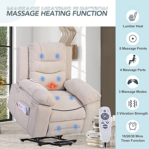 Power Lift Recliner Chair with Massage and Heat for Elderly, Beige C7169