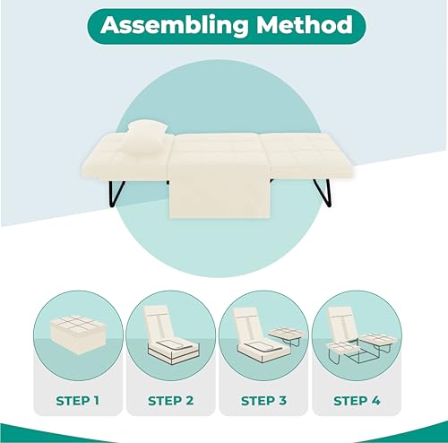 Sleeper Chair Bed 4-in-1 Convertible Ottoman Bed with Adjustable Backrest, White F38754