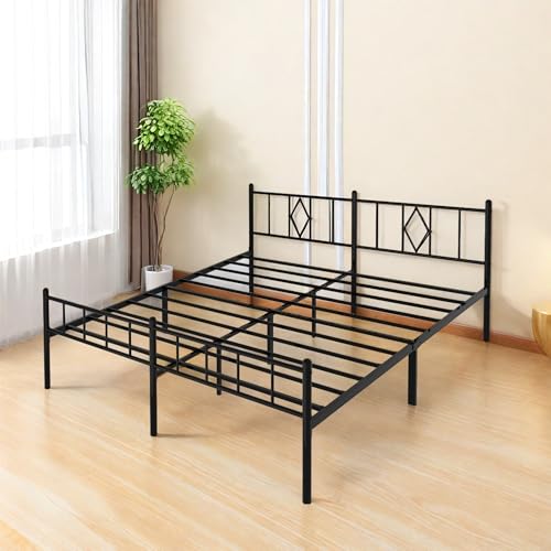 Full Size Metal Platform Bed Frame with Headboard, Black U138819