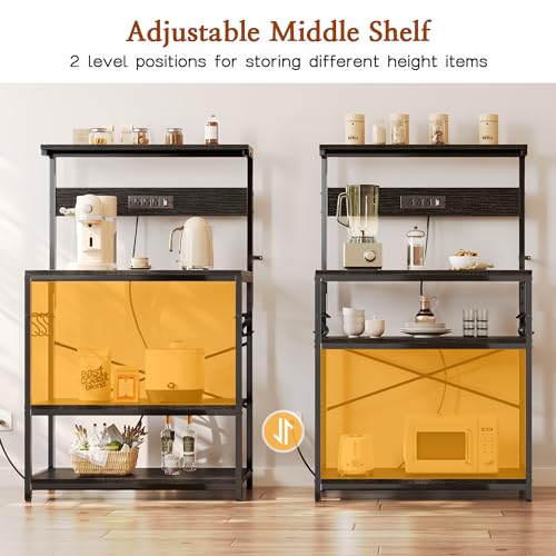 SUPERJARE Kitchen Bakers Rack with Power Outlet, Coffee Bar Table, Rustic Brown W637