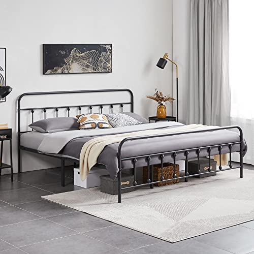 Yaheetech Classic Metal Platform Bed Frame with Victorian Headboard, Full Size Black T81083
