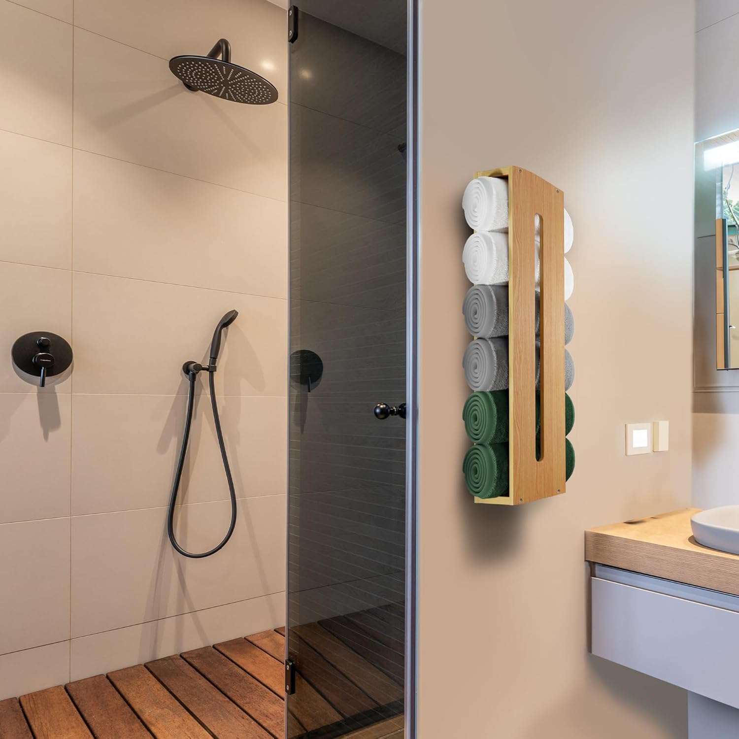Wooden Bamboo Towel Rack Wall Mounted for Bathroom D4272