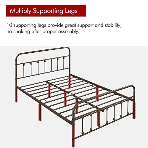 Yaheetech Classic Metal Platform Bed Frame with Victorian Headboard, Full Size Black T81083