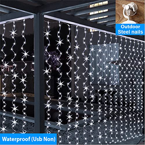 ZSJWL 2 Pack Curtain Lights, 300 LED Warm White with Remote, 9.8 × 9.8 Ft for Bedroom Window G2485