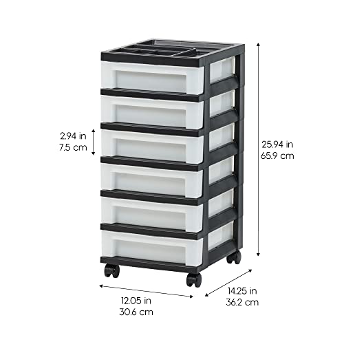 IRIS USA 4-Drawer Plastic Rolling Storage Cart with Wheels, Black/Pearl E270856
