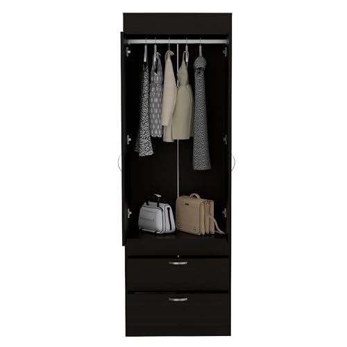 Armoire Wardrobe 2 Doors 1 Drawer with Storage Shelves and Hanging Rod, White F16955