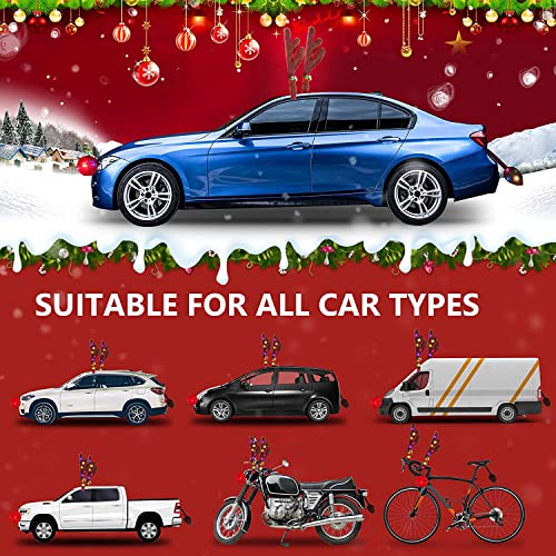 Car Reindeer Antlers Decoration Kit with Jingle Bells, Red Nose and Tail for Cars L3821