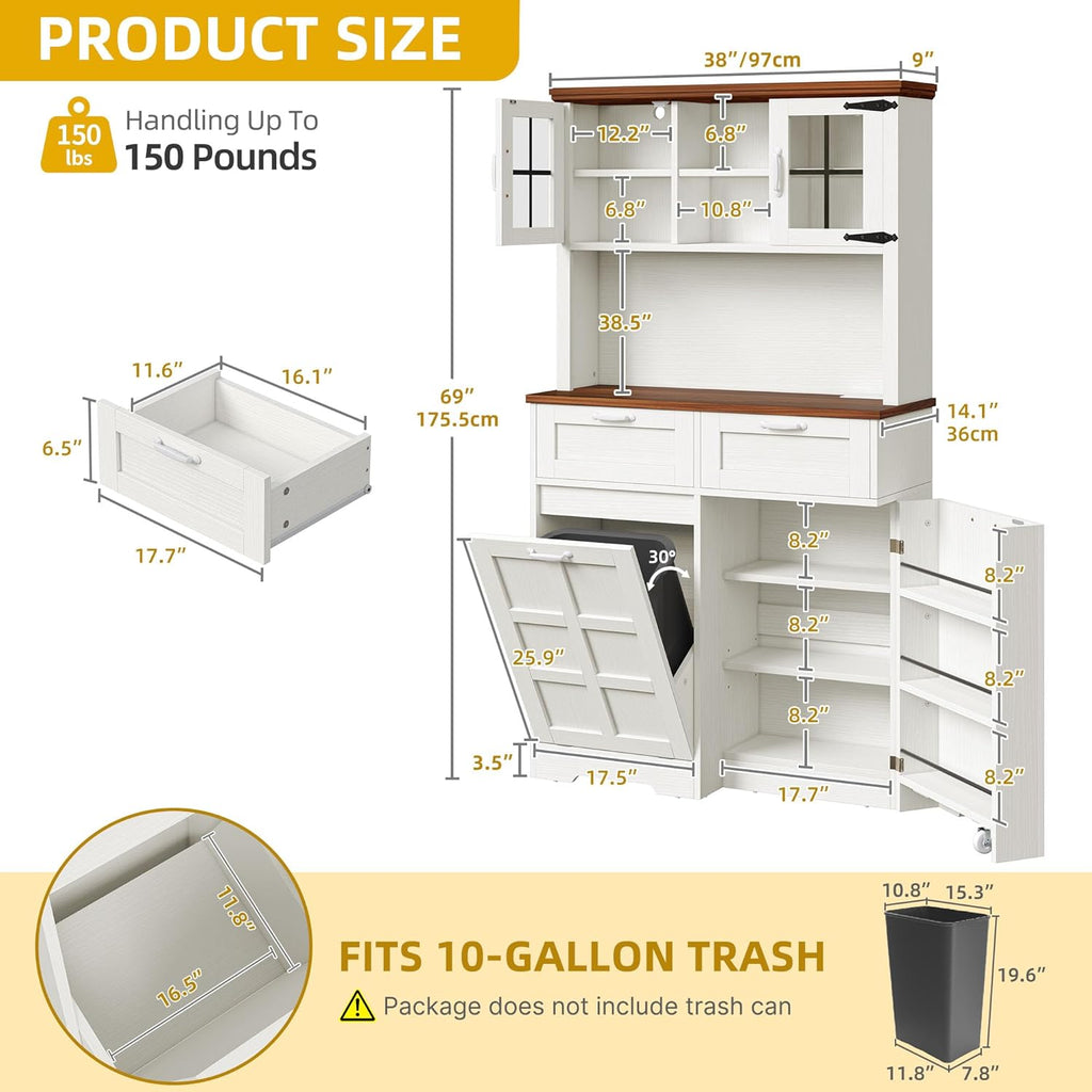 DWVO Kitchen Pantry Cabinet with Tilt-Out Trash Can, Tall Storage, White Oak I220373