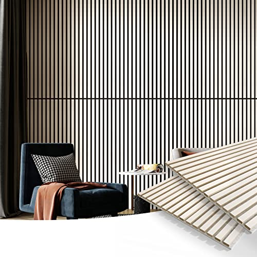 Art3d 4pcs 107 x 8in Slat Acoustic Panel, 3D Fluted Wood Finish, White Elm N490465