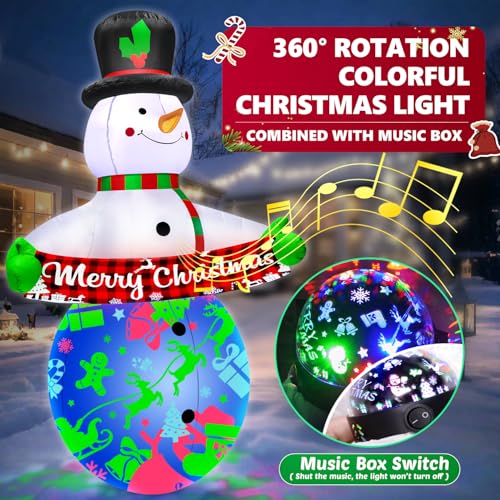 7FT Christmas Inflatables Snowman with Music & 360° Rotation LED Light Indoor Outdoor E158