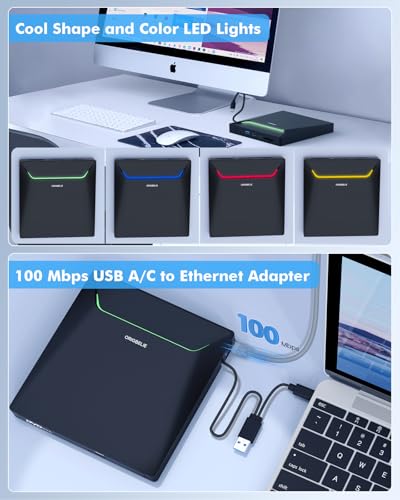 External CD DVD Drive for Laptop, USB 3.0 Type-C, Slim Portable Burner T70166