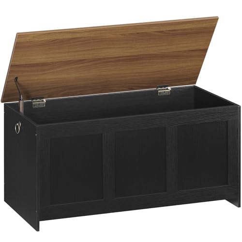 HOOBRO Storage Bench, 39.3" Retro Wooden Chest with Lift Top, White and Walnut C2921