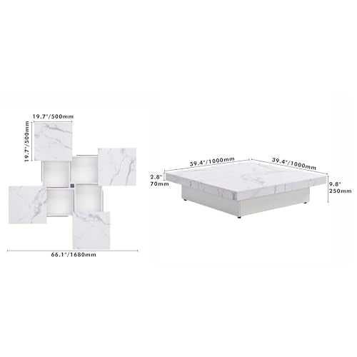 Square Coffee Table 39.4" Marble Veneer Sliding Top with Storage Z7756