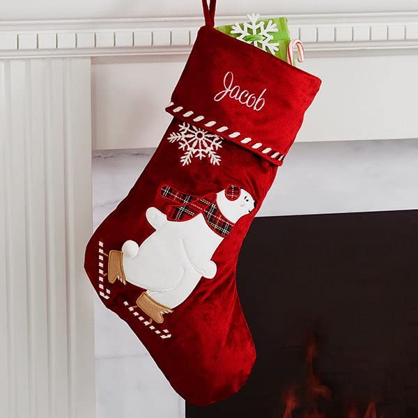 Personalization Universe Personalized Snowman Christmas Stocking with Custom Embroidered Name, 18" E97440
