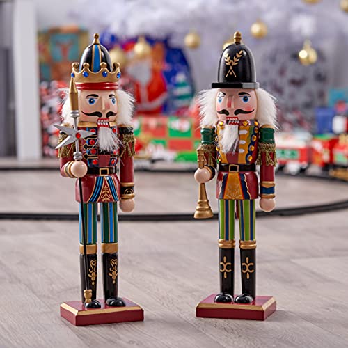 THE TWIDDLERS 2 Pack 12 Inch Wooden Nutcracker Christmas Decor King & Guard Soldier Red V493