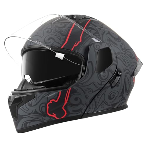 SPARK DOT Modular Flip-Up Dual Visor Motorcycle Helmet (Bright Black, Small) W8778