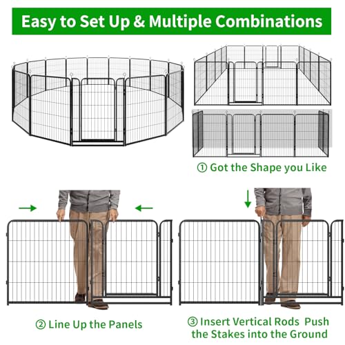 Dog Playpen Outdoor Extra Wide 12 Panels Heavy Duty 40" Height with Doors Portable G77703