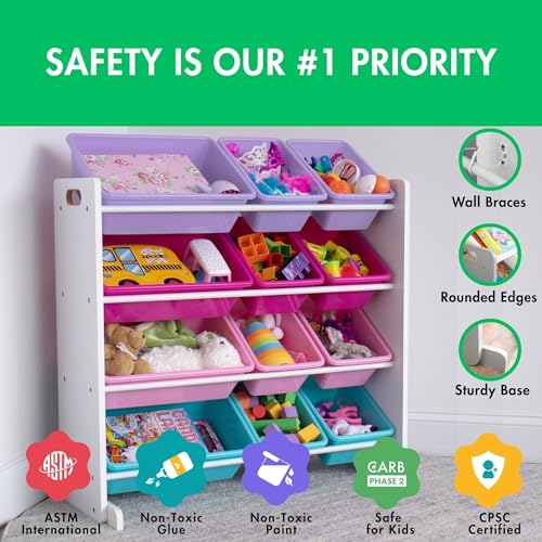 Humble Crew Kids Toy Storage Organizer with 12 Plastic Bins, Grey/White O74556