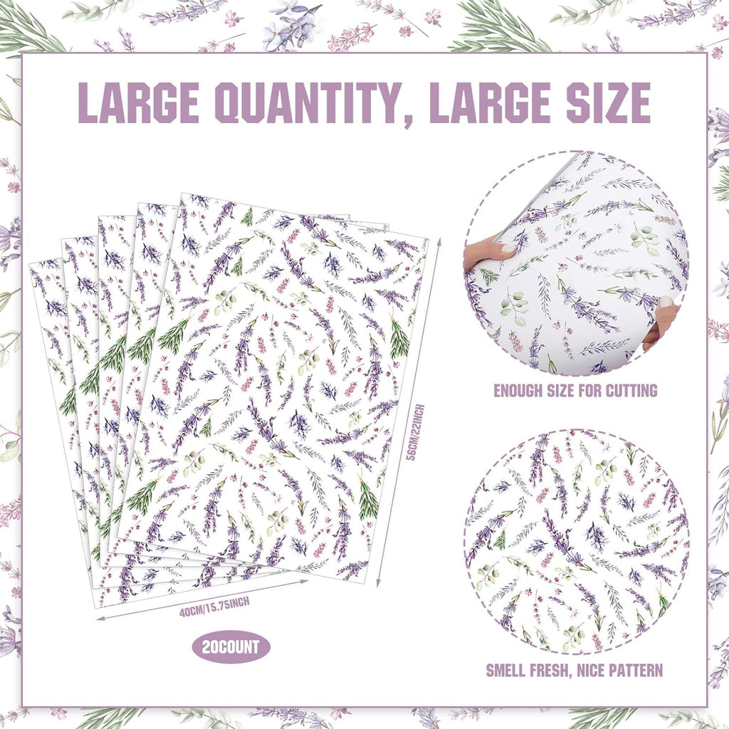 BBTO 20 Sheet Fragrant Drawer Liners for Dresser Scented Cabinet Liners for Shelves 15.8x22 Paper Liner for Drawers and Cabinets Non Adhesive Drawer Paper Liner for Home Shelf Close (Lavender) V58544